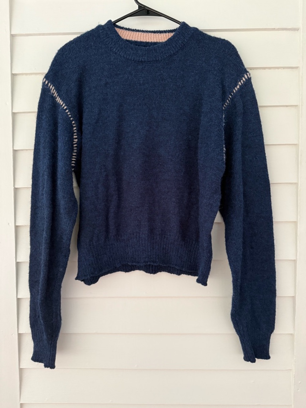 Urban Outfitters | Navy Fuzzy Knit Sweater Open Stitch Detail Size M